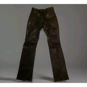 Vtg Black Leather Pants Womens Size 10 High Waist Bootcut Biker Styled By Polo